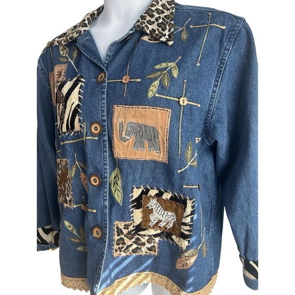 Vintage New Directions Women Medium Embroidery‎ Animal Print Blue Denim Jean - Picture 3 of 9